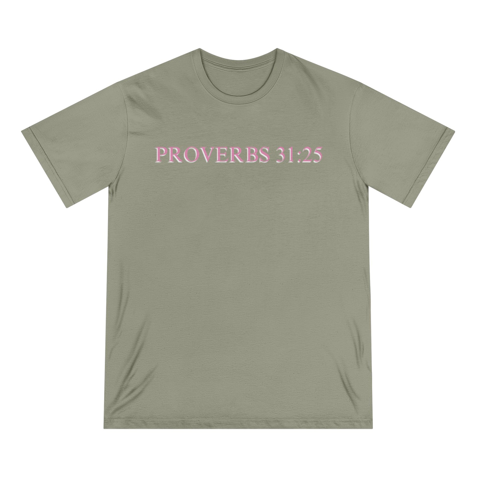 Proverbs 31:25 Organic T-Shirt — Pink Cloud Bible Verse Tee