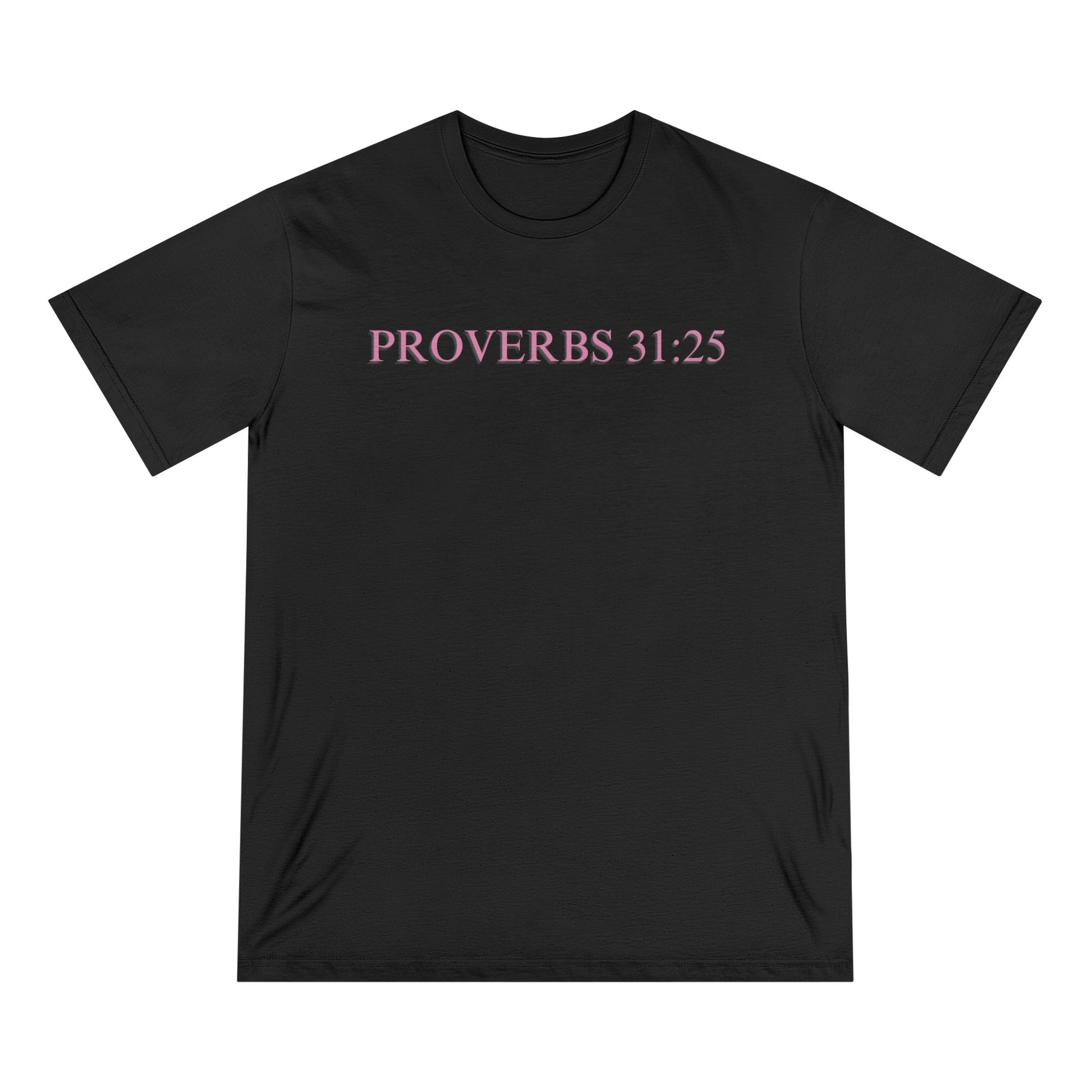 Proverbs 31:25 Organic T-Shirt — Pink Cloud Bible Verse Tee