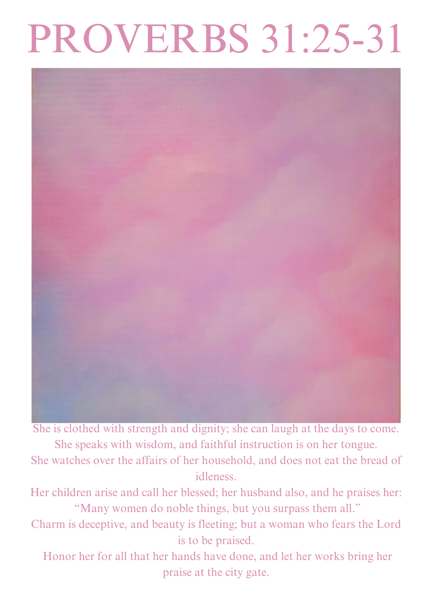 Proverbs 31:25 Organic T-Shirt — Pink Cloud Bible Verse Tee