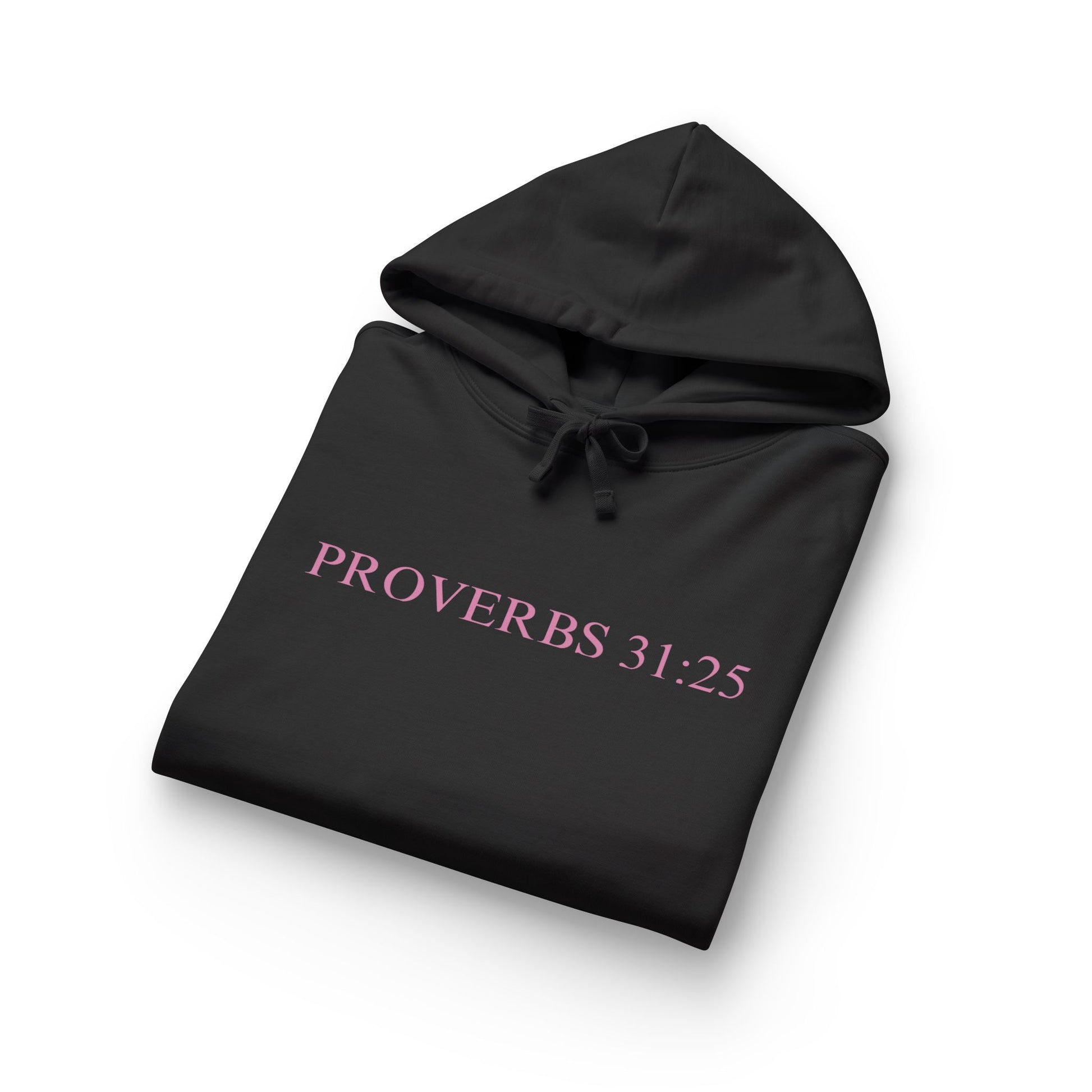 Proverbs 31:25 Cotton Hoodie — Pink Cloud Scripture Fleece